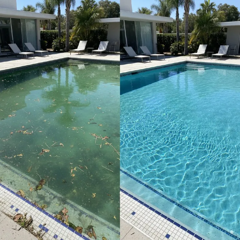 Equipe realizando manutenção de piscina em Cubatão
